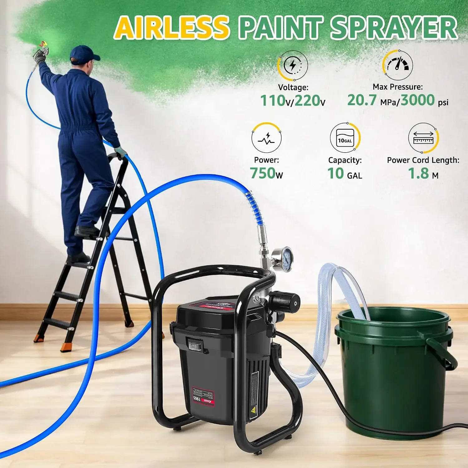 미국 배송 750W 에어리스 페인트 분사기 1개 |   - Airless Paint Sprayer 3000Psi 리뷰 및 가격